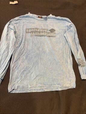 Vintage Harley-Davidson Light Blue Mineral Wash Long Sleeve Tee
